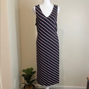 NWT Tommy Hilfiger Women’s Navy, White and Red Diagonal Stripe Midi Dress Size L